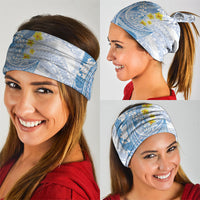 Blue Hawaii Shark Tattoo Neck Gaiter Puakenikeni Lei Plumeria Polynesian Pattern