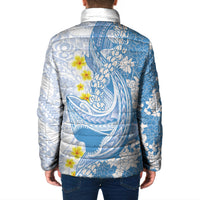 Blue Hawaii Shark Tattoo Padded Jacket Puakenikeni Lei Plumeria Polynesian Pattern