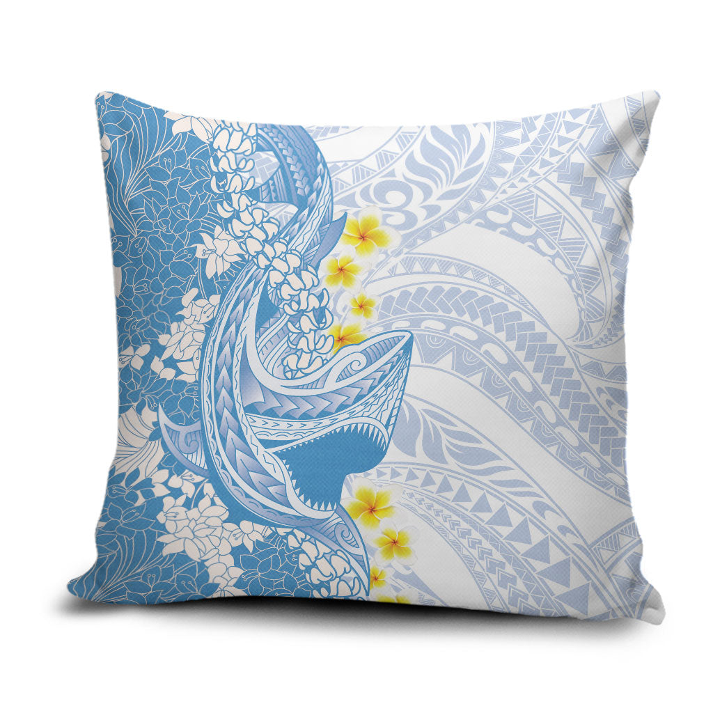 Blue Hawaii Shark Tattoo Pillow Cover Puakenikeni Lei Plumeria Polynesian Pattern