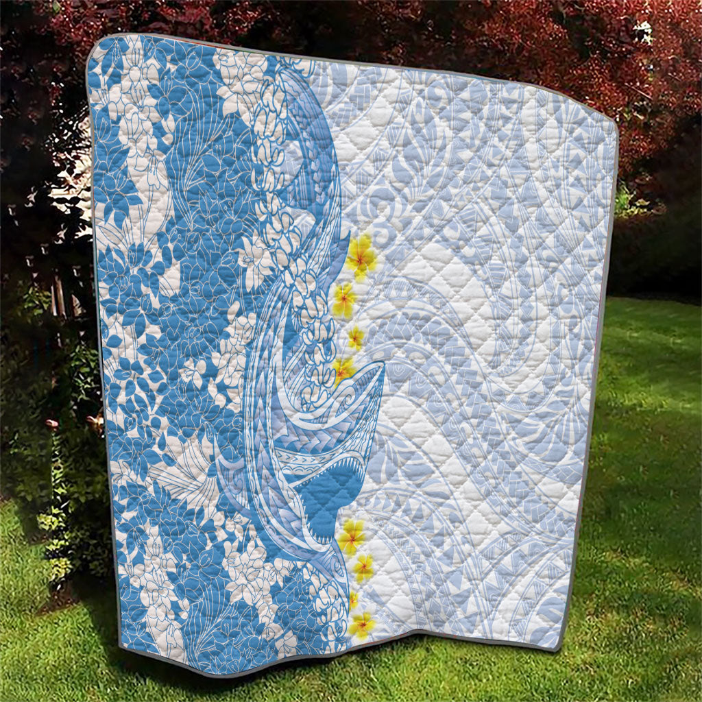 Blue Hawaii Shark Tattoo Quilt Puakenikeni Lei Plumeria Polynesian Pattern