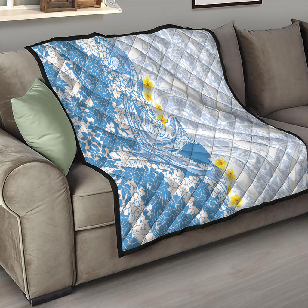 Blue Hawaii Shark Tattoo Quilt Puakenikeni Lei Plumeria Polynesian Pattern