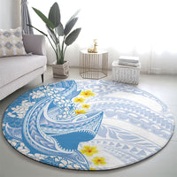Blue Hawaii Shark Tattoo Round Carpet Puakenikeni Lei Plumeria Polynesian Pattern