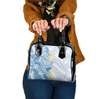 Blue Hawaii Shark Tattoo Shoulder Handbag Puakenikeni Lei Plumeria Polynesian Pattern