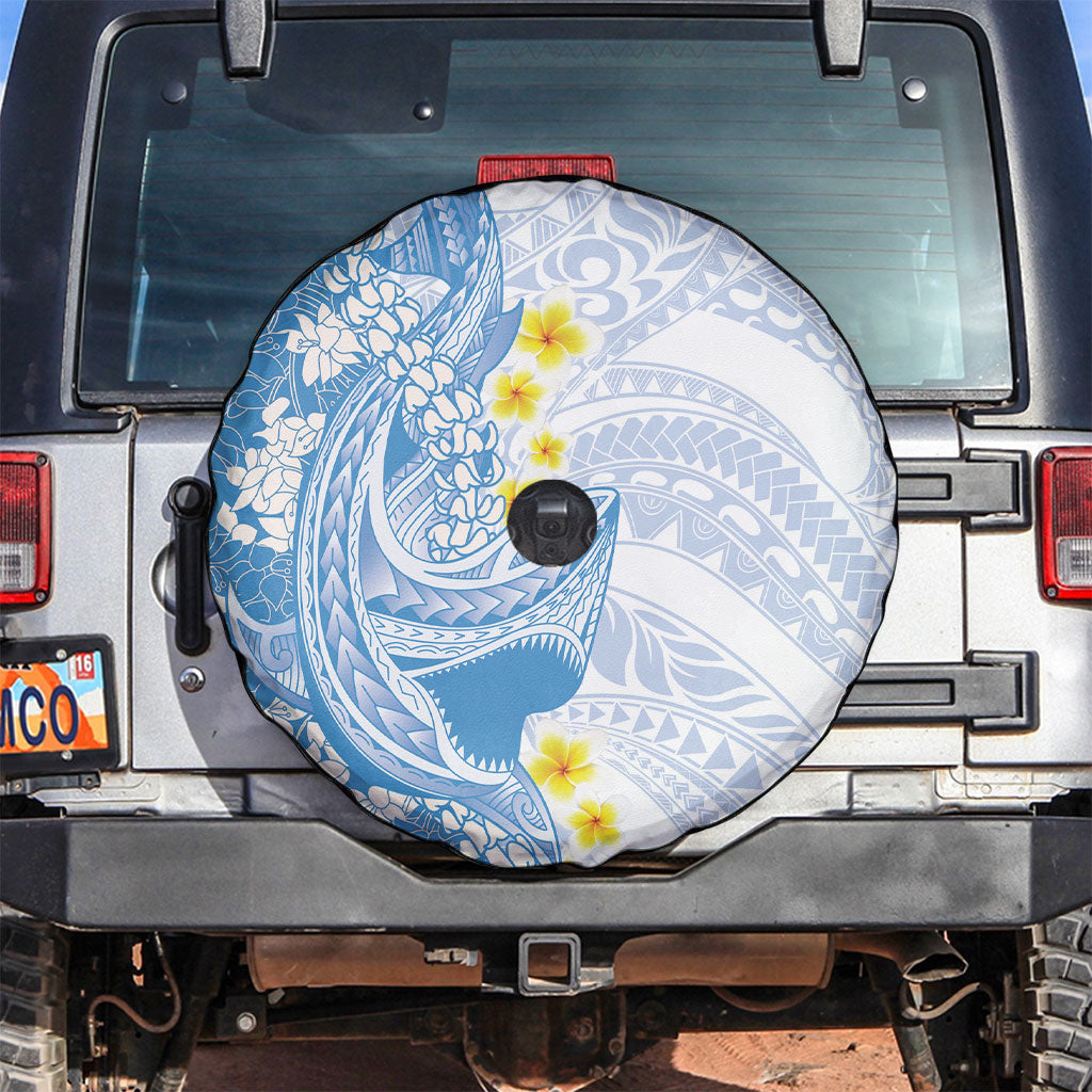 Blue Hawaii Shark Tattoo Spare Tire Cover Puakenikeni Lei Plumeria Polynesian Pattern