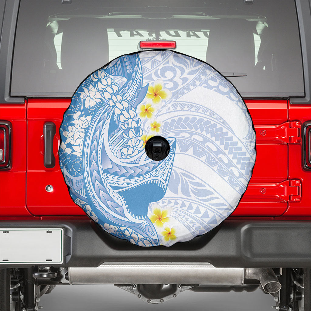 Blue Hawaii Shark Tattoo Spare Tire Cover Puakenikeni Lei Plumeria Polynesian Pattern