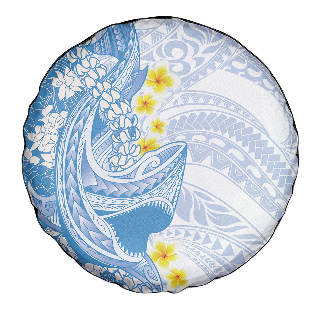 Blue Hawaii Shark Tattoo Spare Tire Cover Puakenikeni Lei Plumeria Polynesian Pattern