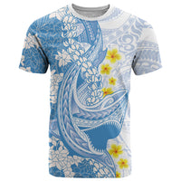 Blue Hawaii Shark Tattoo T Shirt Puakenikeni Lei Plumeria Polynesian Pattern