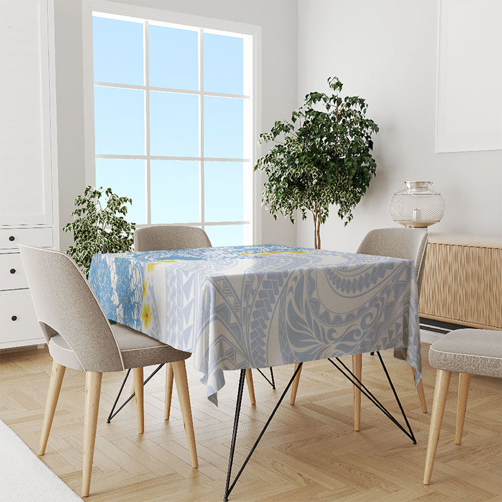 Blue Hawaii Shark Tattoo Tablecloth Puakenikeni Lei Plumeria Polynesian Pattern