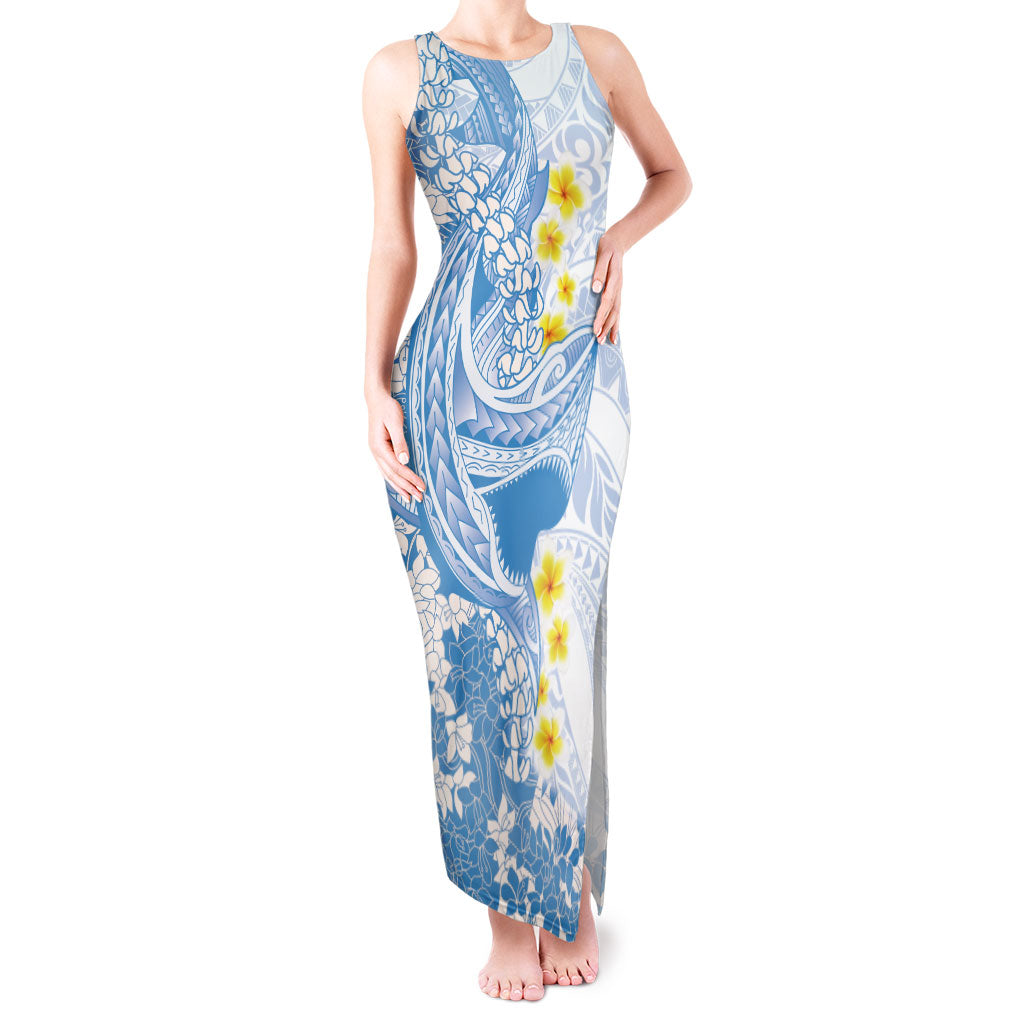 Blue Hawaii Shark Tattoo Tank Maxi Dress Puakenikeni Lei Plumeria Polynesian Pattern