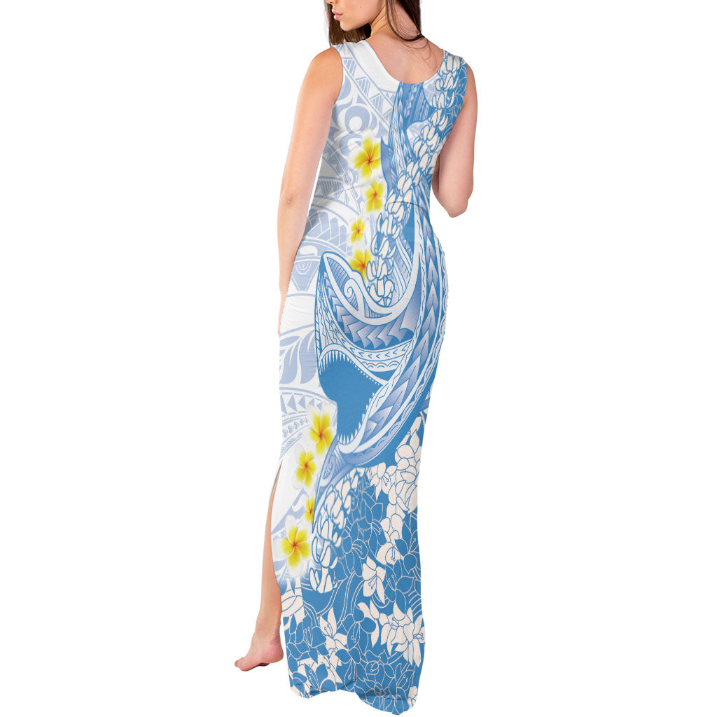 Blue Hawaii Shark Tattoo Tank Maxi Dress Puakenikeni Lei Plumeria Polynesian Pattern