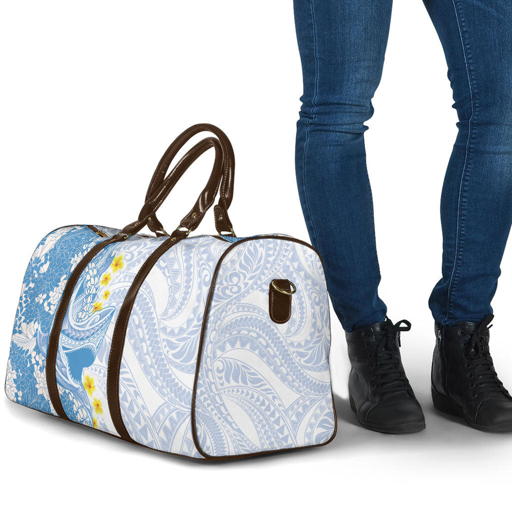 Blue Hawaii Shark Tattoo Travel Bag Puakenikeni Lei Plumeria Polynesian Pattern