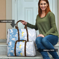 Blue Hawaii Shark Tattoo Travel Bag Puakenikeni Lei Plumeria Polynesian Pattern