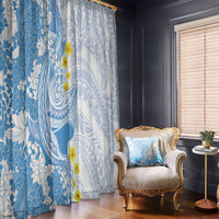Blue Hawaii Shark Tattoo Window Curtain Puakenikeni Lei Plumeria Polynesian Pattern