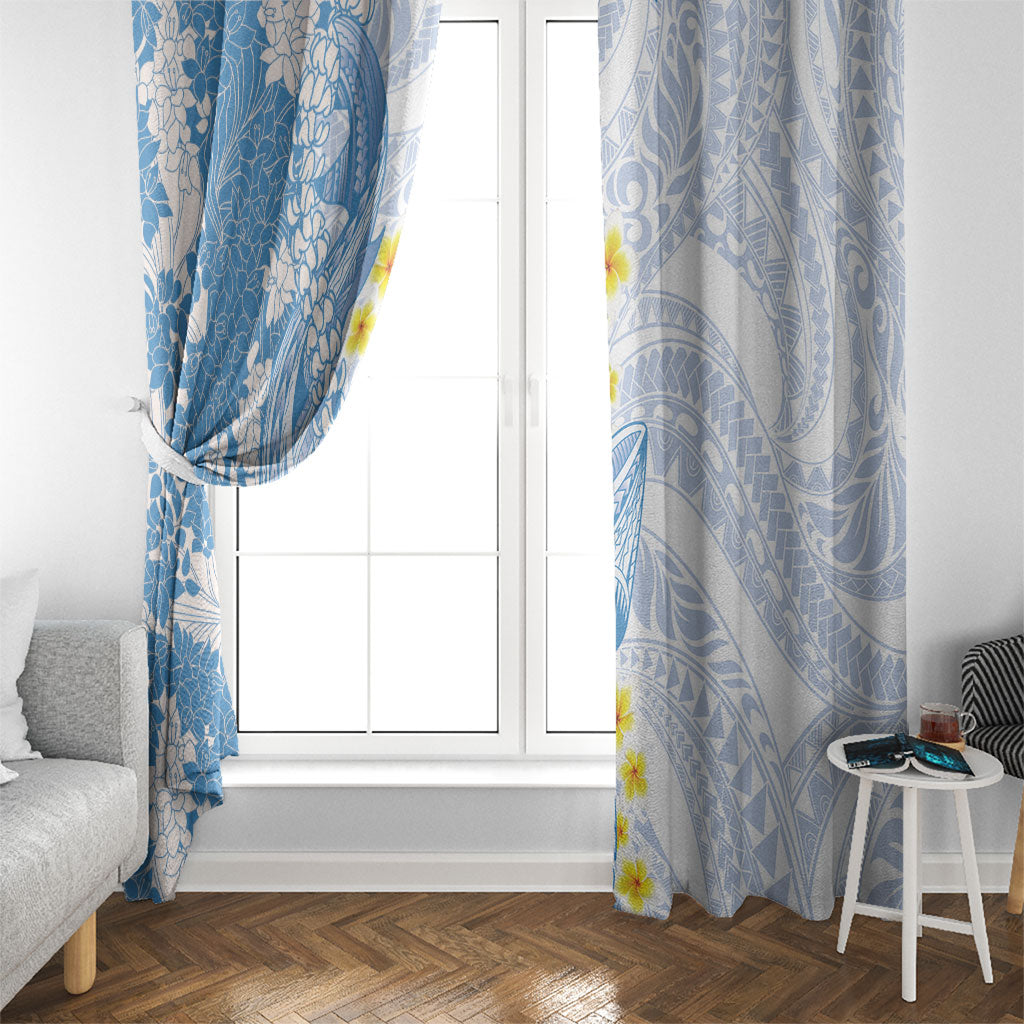 Blue Hawaii Shark Tattoo Window Curtain Puakenikeni Lei Plumeria Polynesian Pattern