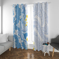 Blue Hawaii Shark Tattoo Window Curtain Puakenikeni Lei Plumeria Polynesian Pattern