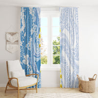 Blue Hawaii Shark Tattoo Window Curtain Puakenikeni Lei Plumeria Polynesian Pattern