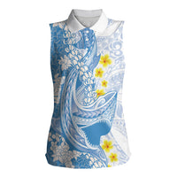Blue Hawaii Shark Tattoo Women Sleeveless Polo Shirt Puakenikeni Lei Plumeria Polynesian Pattern