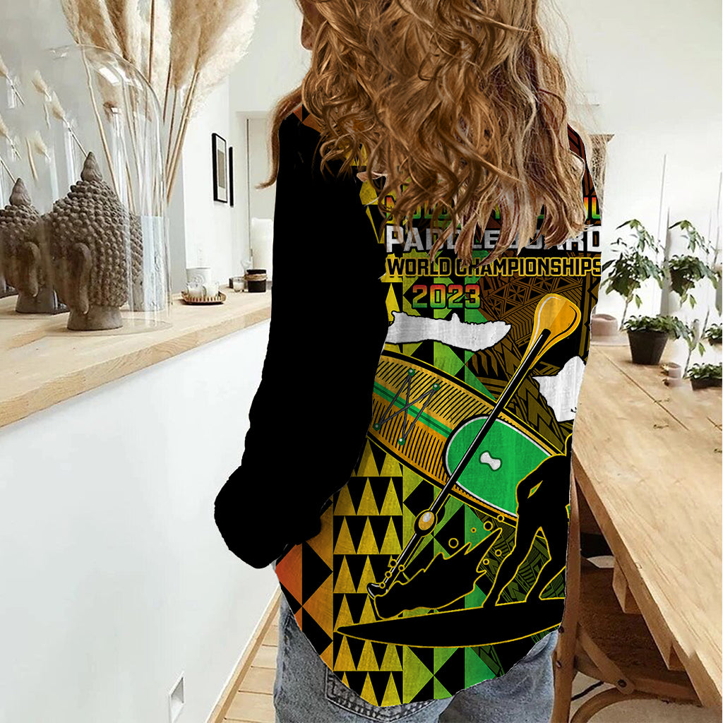 Paddle Board Hawaii Women Casual Shirt Molokai 2 Oahu World Championships Kakau Pattern LT14 - Polynesian Pride