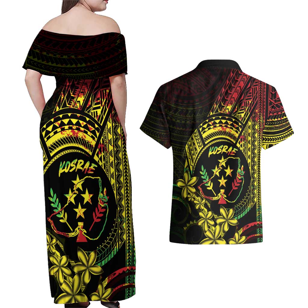 Reggae Kosrae Liberation Day Couples Matching Off Shoulder Maxi Dress and Hawaiian Shirt September 8 Polynesian Tattoo - Polynesian Pride