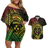 Reggae Kosrae Liberation Day Couples Matching Off Shoulder Short Dress and Hawaiian Shirt September 8 Polynesian Tattoo - Polynesian Pride