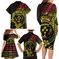 Reggae Kosrae Liberation Day Family Matching Long Sleeve Bodycon Dress and Hawaiian Shirt September 8 Polynesian Tattoo LT14 - Polynesian Pride