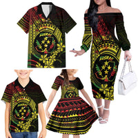 Reggae Kosrae Liberation Day Family Matching Off The Shoulder Long Sleeve Dress and Hawaiian Shirt September 8 Polynesian Tattoo LT14 - Polynesian Pride