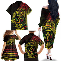 Reggae Kosrae Liberation Day Family Matching Off The Shoulder Long Sleeve Dress and Hawaiian Shirt September 8 Polynesian Tattoo LT14 - Polynesian Pride