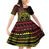 Reggae Kosrae Liberation Day Family Matching Off Shoulder Short Dress and Hawaiian Shirt September 8 Polynesian Tattoo - Polynesian Pride