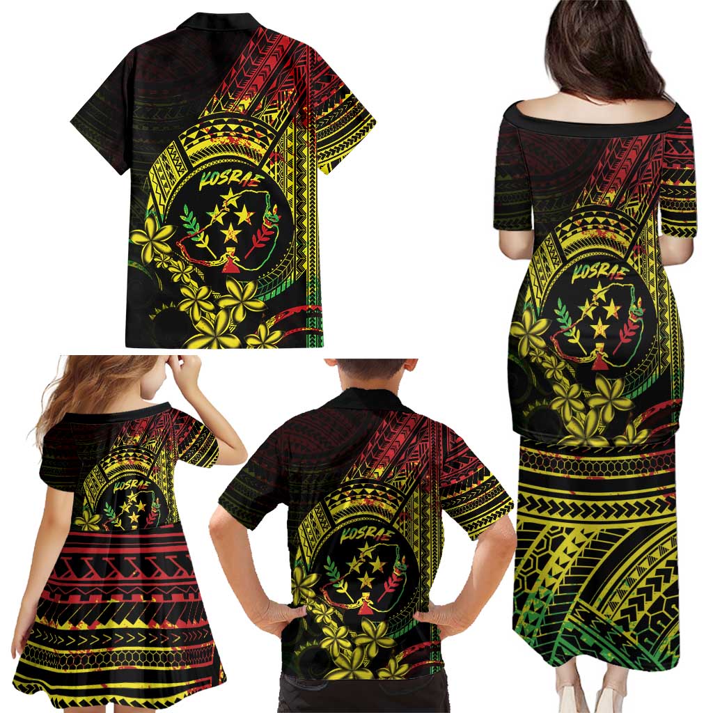 Reggae Kosrae Liberation Day Family Matching Puletasi and Hawaiian Shirt September 8 Polynesian Tattoo - undefined