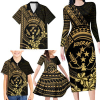 Gold Kosrae Liberation Day Family Matching Long Sleeve Bodycon Dress and Hawaiian Shirt September 8 Polynesian Tattoo LT14 - Polynesian Pride
