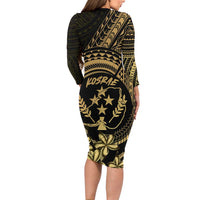 Gold Kosrae Liberation Day Family Matching Long Sleeve Bodycon Dress and Hawaiian Shirt September 8 Polynesian Tattoo LT14 - Polynesian Pride