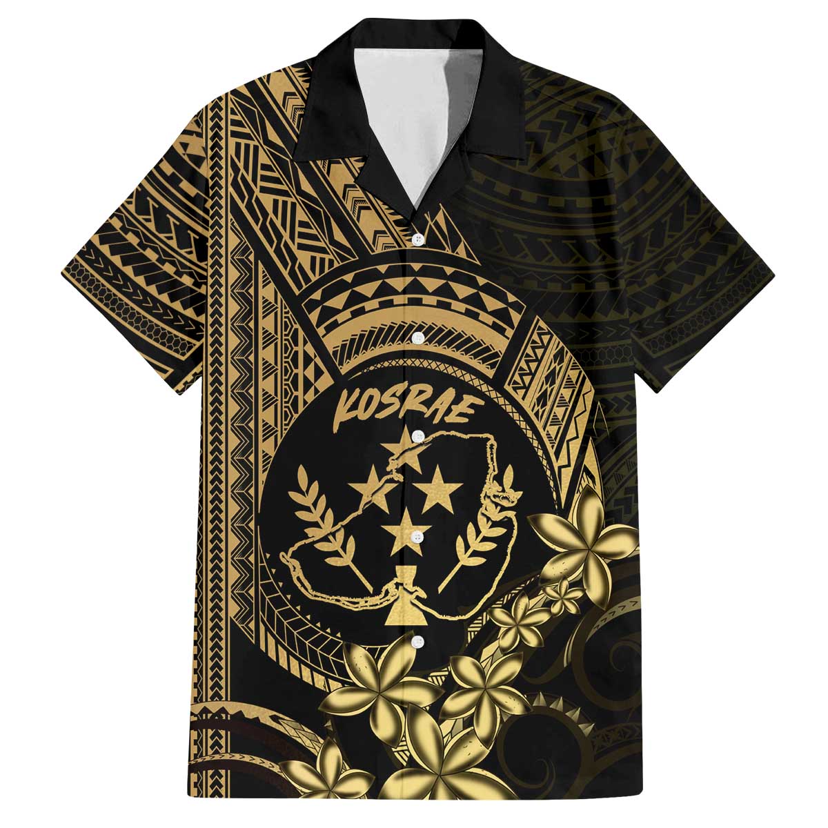 Gold Kosrae Liberation Day Family Matching Off The Shoulder Long Sleeve Dress and Hawaiian Shirt September 8 Polynesian Tattoo LT14 Dad's Shirt - Short Sleeve Gold - Polynesian Pride