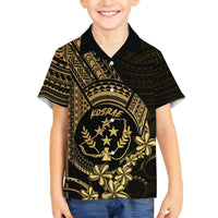 Gold Kosrae Liberation Day Family Matching Off The Shoulder Long Sleeve Dress and Hawaiian Shirt September 8 Polynesian Tattoo LT14 Son's Shirt Gold - Polynesian Pride