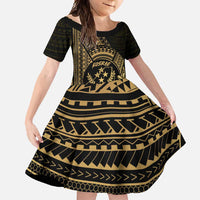 Gold Kosrae Liberation Day Family Matching Off Shoulder Maxi Dress and Hawaiian Shirt September 8 Polynesian Tattoo LT14 Daughter's Dress Gold - Polynesian Pride
