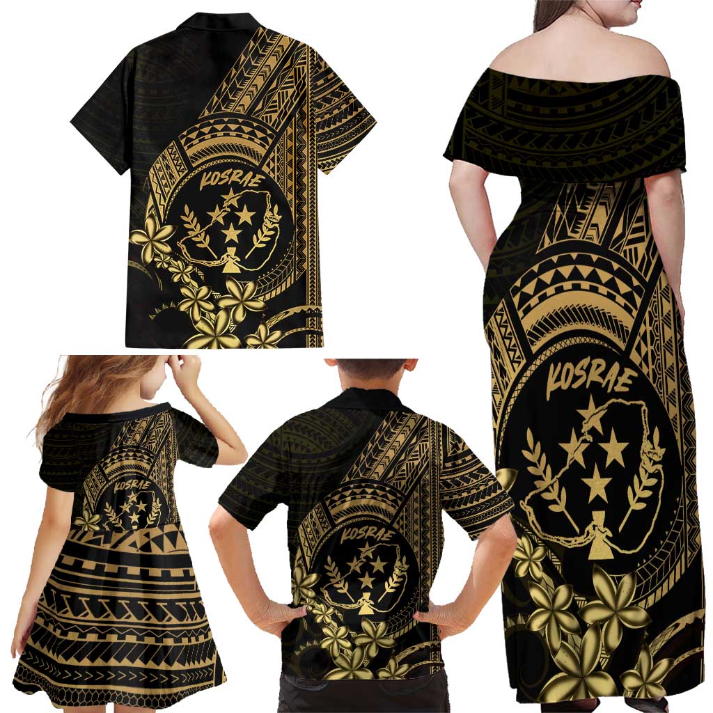 Gold Kosrae Liberation Day Family Matching Off Shoulder Maxi Dress and Hawaiian Shirt September 8 Polynesian Tattoo LT14 - Polynesian Pride