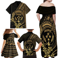 Gold Kosrae Liberation Day Family Matching Off Shoulder Maxi Dress and Hawaiian Shirt September 8 Polynesian Tattoo LT14 - Polynesian Pride