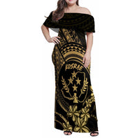 Gold Kosrae Liberation Day Family Matching Off Shoulder Maxi Dress and Hawaiian Shirt September 8 Polynesian Tattoo LT14 Mom's Dress Gold - Polynesian Pride