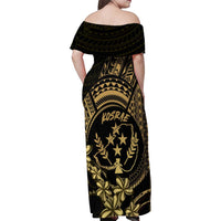 Gold Kosrae Liberation Day Family Matching Off Shoulder Maxi Dress and Hawaiian Shirt September 8 Polynesian Tattoo LT14 - Polynesian Pride