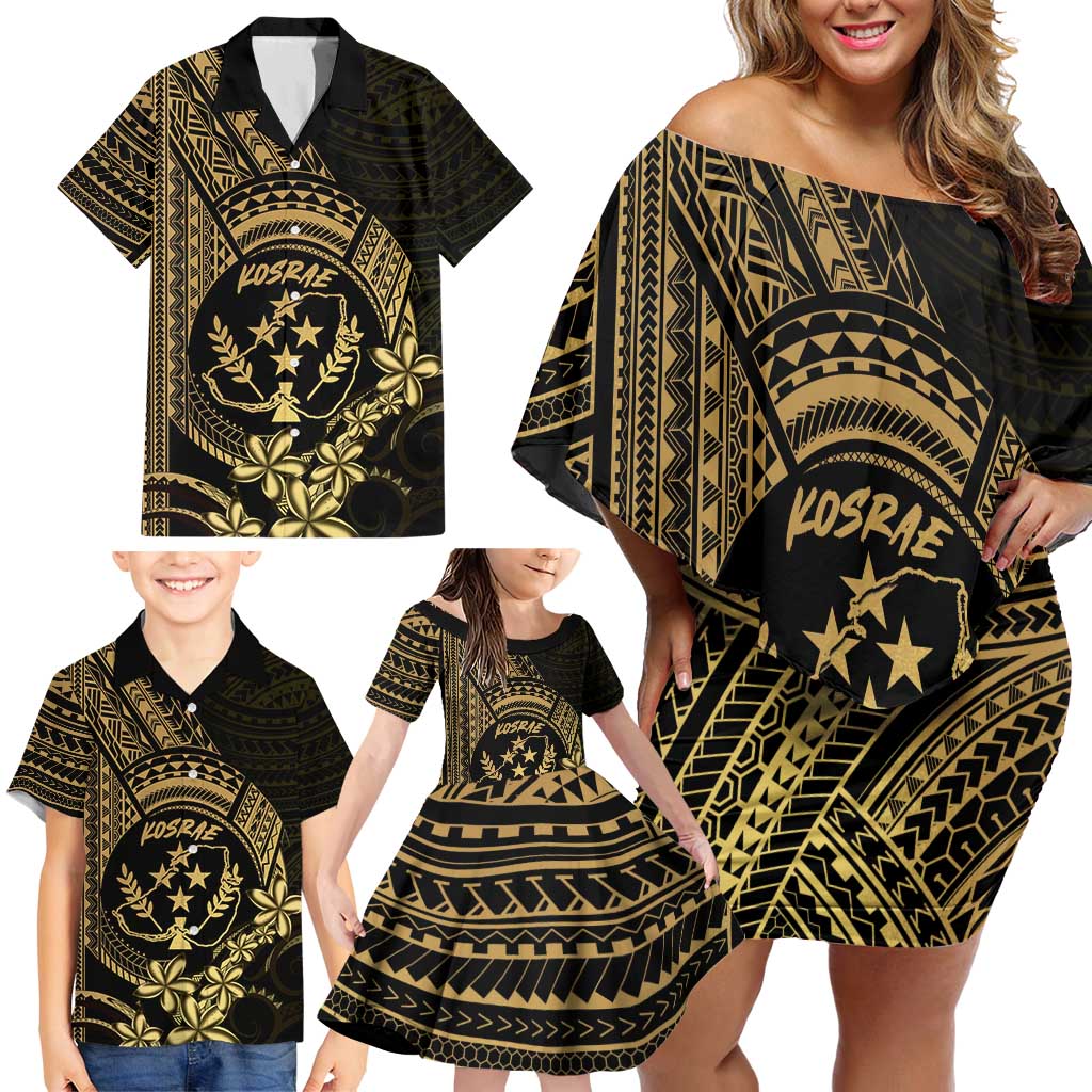 Gold Kosrae Liberation Day Family Matching Off Shoulder Short Dress and Hawaiian Shirt September 8 Polynesian Tattoo LT14 - Polynesian Pride
