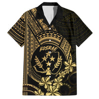 Gold Kosrae Liberation Day Family Matching Off Shoulder Short Dress and Hawaiian Shirt September 8 Polynesian Tattoo LT14 Dad's Shirt - Short Sleeve Gold - Polynesian Pride
