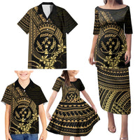 Gold Kosrae Liberation Day Family Matching Puletasi and Hawaiian Shirt September 8 Polynesian Tattoo - Polynesian Pride