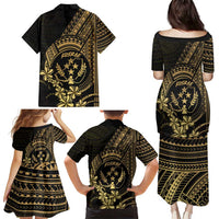 Gold Kosrae Liberation Day Family Matching Puletasi and Hawaiian Shirt September 8 Polynesian Tattoo - Polynesian Pride