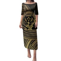 Gold Kosrae Liberation Day Family Matching Puletasi and Hawaiian Shirt September 8 Polynesian Tattoo - Polynesian Pride
