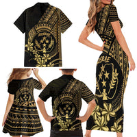 Gold Kosrae Liberation Day Family Matching Short Sleeve Bodycon Dress and Hawaiian Shirt September 8 Polynesian Tattoo LT14 - Polynesian Pride