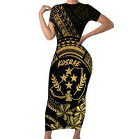 Gold Kosrae Liberation Day Family Matching Short Sleeve Bodycon Dress and Hawaiian Shirt September 8 Polynesian Tattoo LT14 Mom's Dress Gold - Polynesian Pride