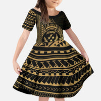 Gold Kosrae Liberation Day Kid Short Sleeve Dress September 8 Polynesian Tattoo LT14 KID Gold - Polynesian Pride