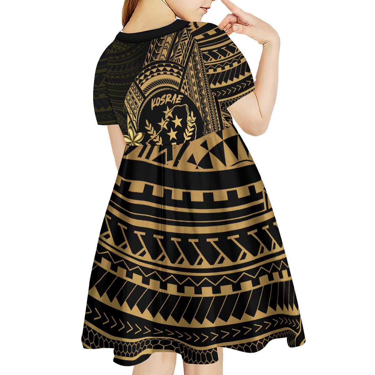 Gold Kosrae Liberation Day Kid Short Sleeve Dress September 8 Polynesian Tattoo LT14 - Polynesian Pride