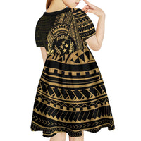 Gold Kosrae Liberation Day Kid Short Sleeve Dress September 8 Polynesian Tattoo LT14 - Polynesian Pride