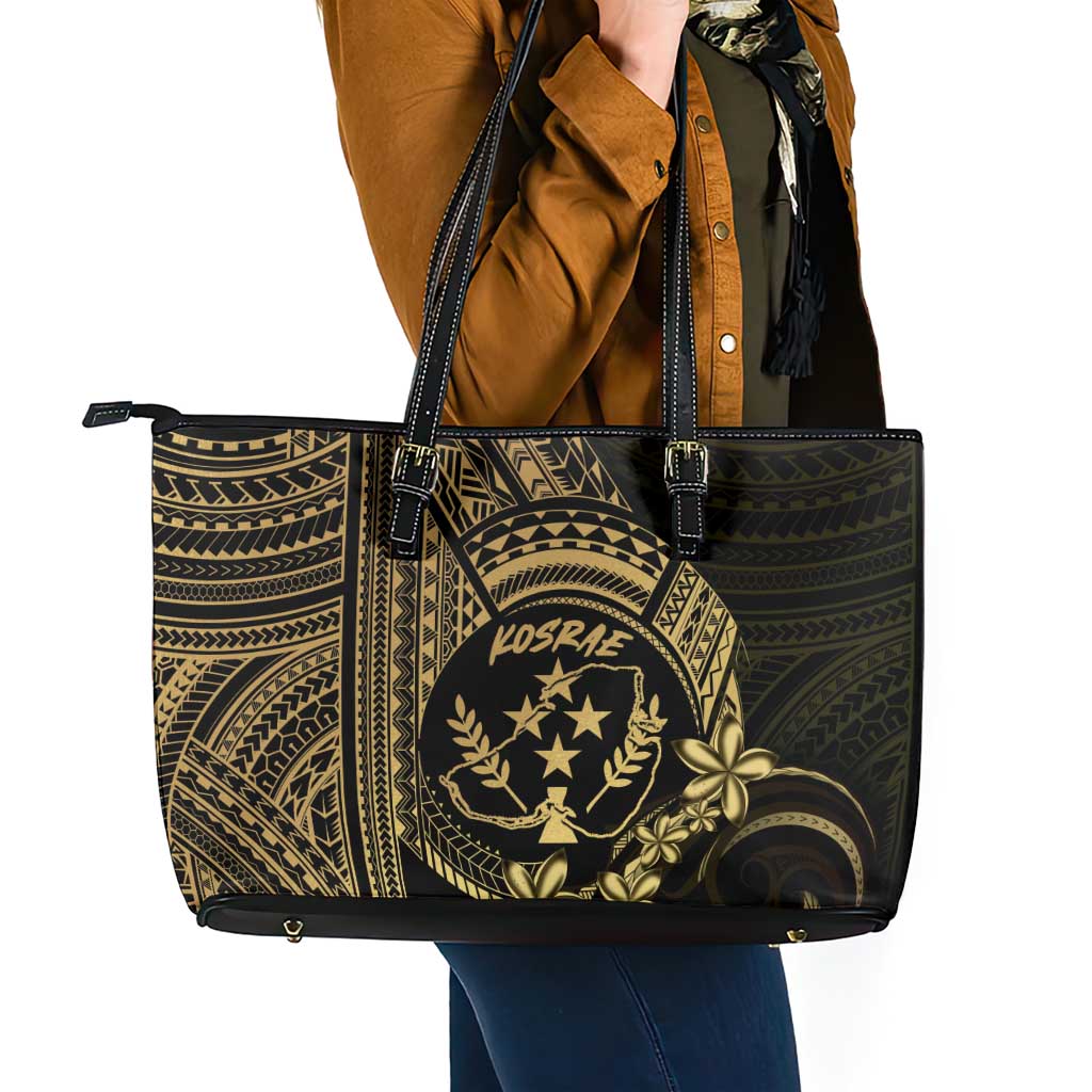 Gold Kosrae Liberation Day Leather Tote Bag September 8 Polynesian Tattoo - Polynesian Pride