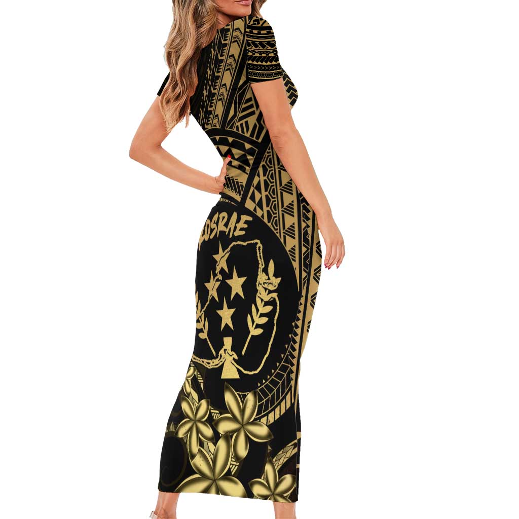 Gold Kosrae Liberation Day Short Sleeve Bodycon Dress September 8 Polynesian Tattoo - Polynesian Pride